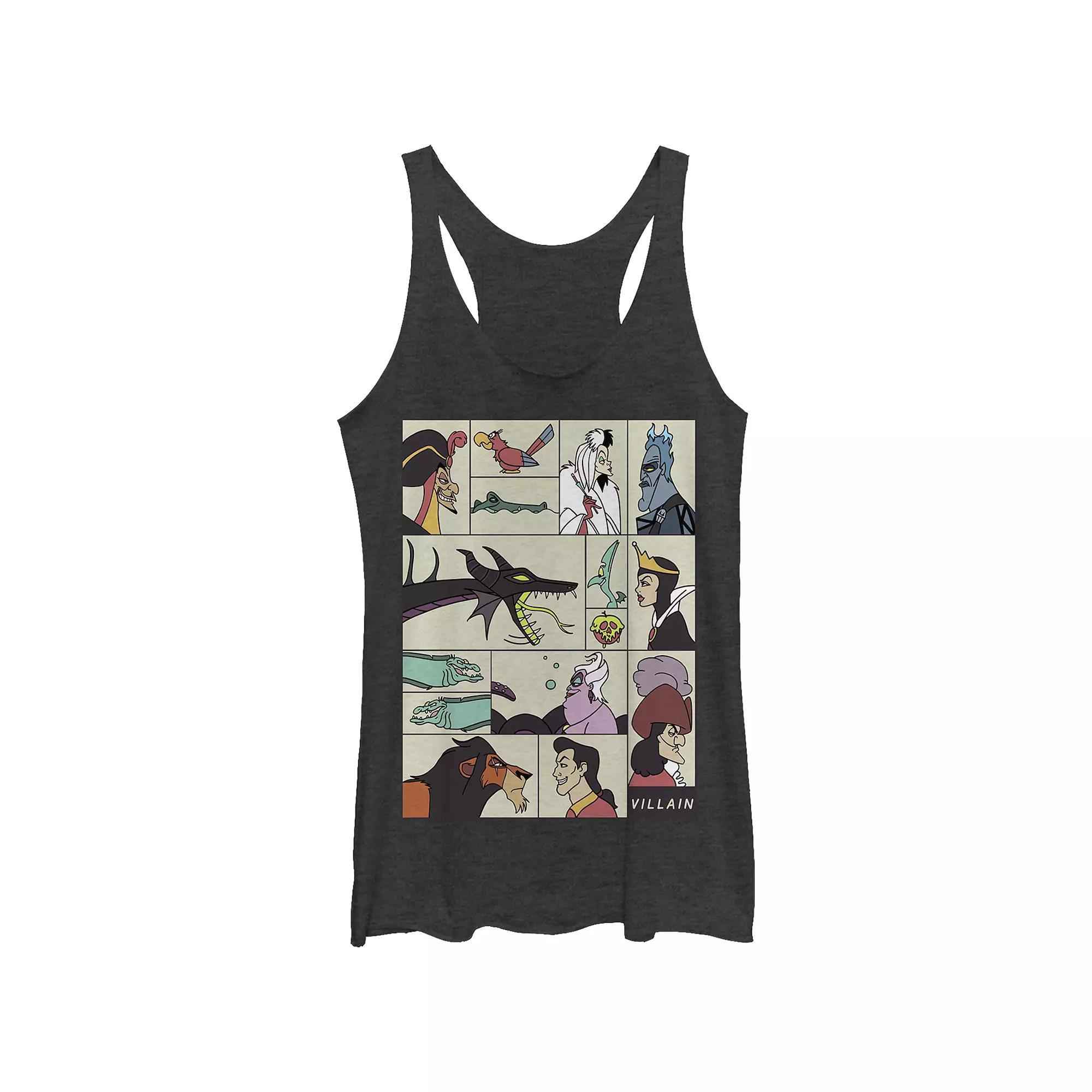 Disney Villains Square Portrait Profiles Juniors' Tri-Blend Racerback Tank Top, Girl's, Size: XS, Black Grey Product Image