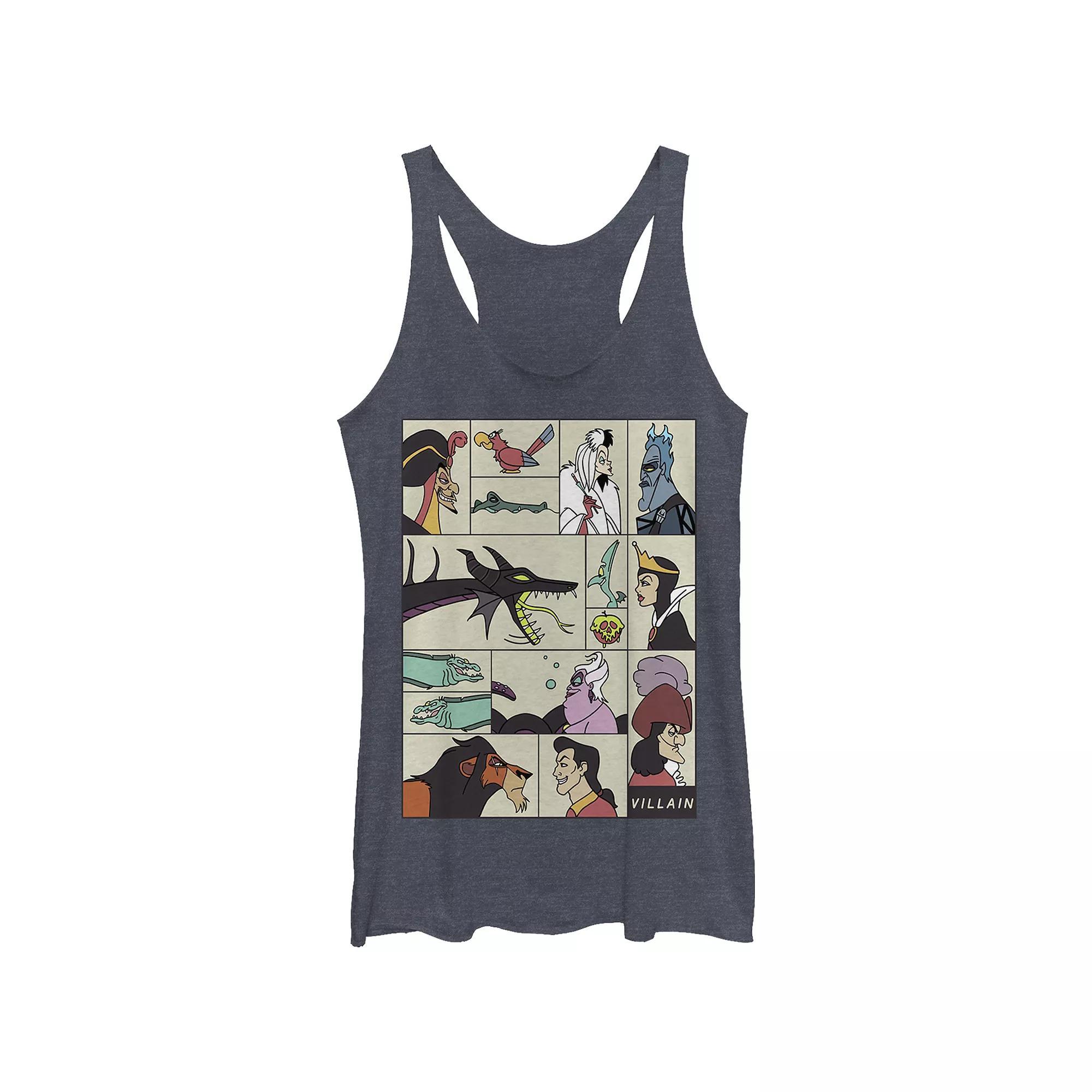 Disney Villains Square Portrait Profiles Juniors' Tri-Blend Racerback Tank Top, Girl's, Size: XS, Black Grey Product Image
