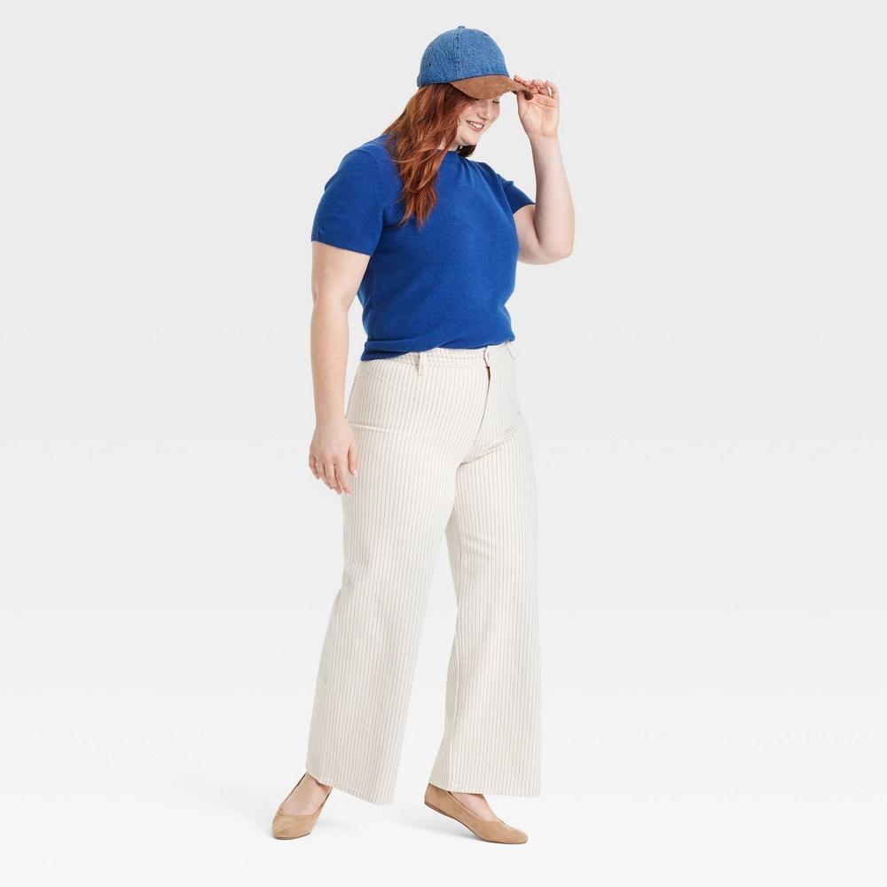 Women's High-Rise Sailor Wide Leg Ankle Jeans - Universal Thread™ Blue 8: Relaxed Fit Back Pocket, Belt Loops Product Image