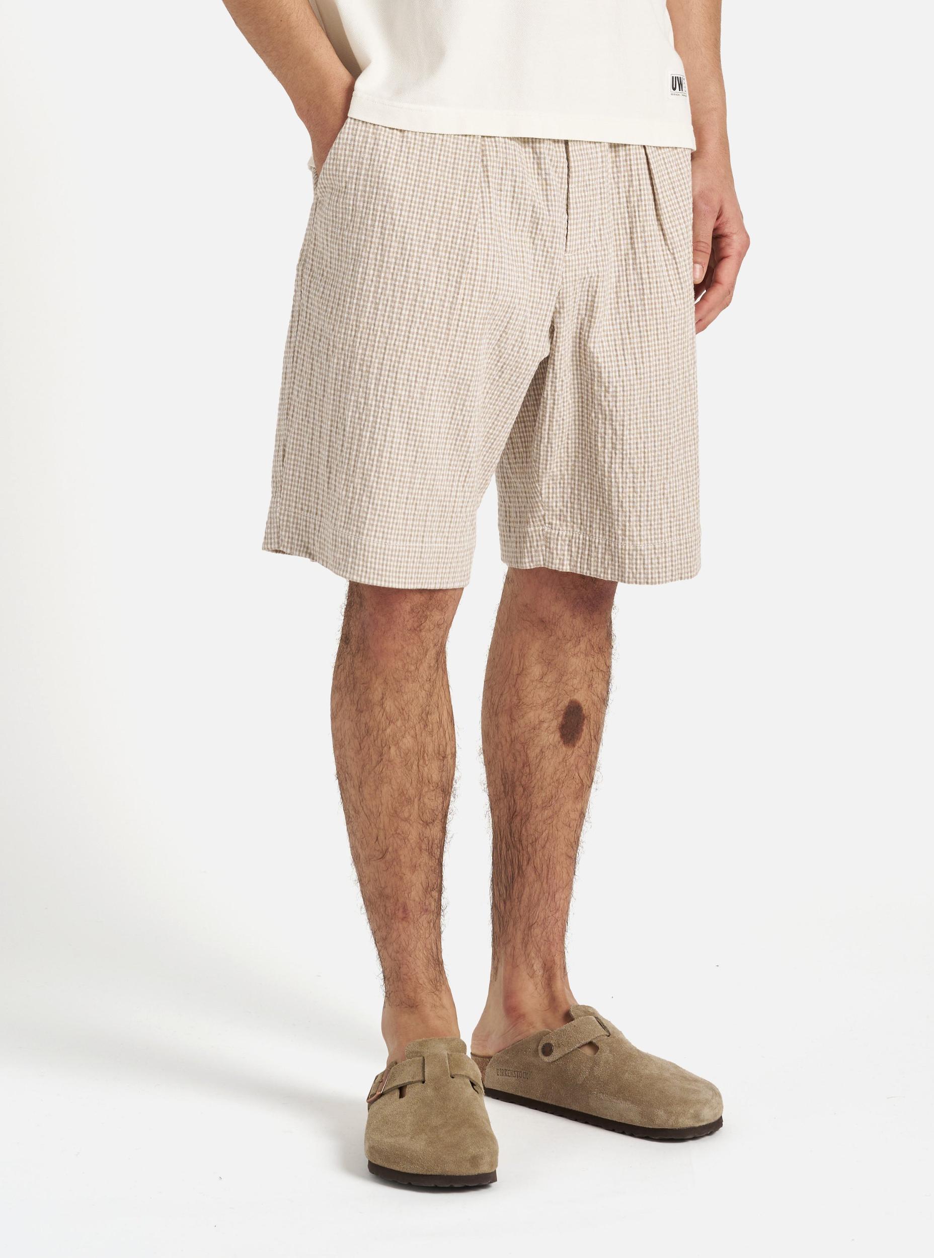 Ecru/Sand Ospina Check Cotton Pleated Track Short Product Image
