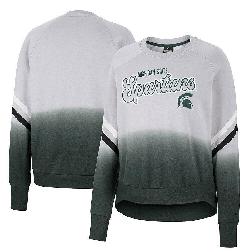 Women's Colosseum Gray Michigan State Spartans Cue Cards Dip-Dye Raglan Pullover Sweatshirt, Size: Small, Grey Product Image