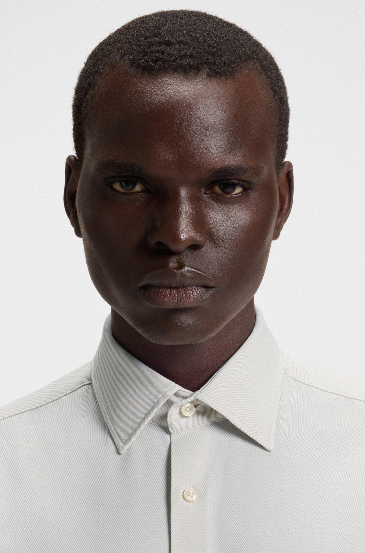 BOSS - Printed slim-fit shirt in performance-stretch fabric - White Product Image