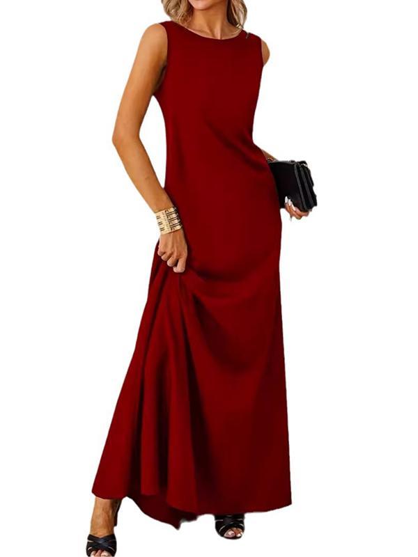 A-Line Loose Solid Color Round-Neck Maxi Dresses Product Image