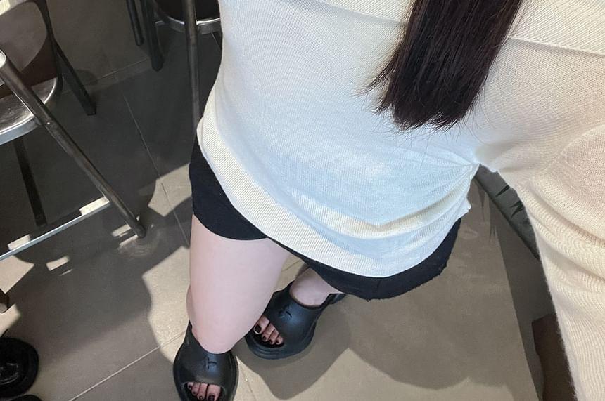 Long-Sleeve Off-Shoulder Plain Butterfly Accent Knit Top Product Image