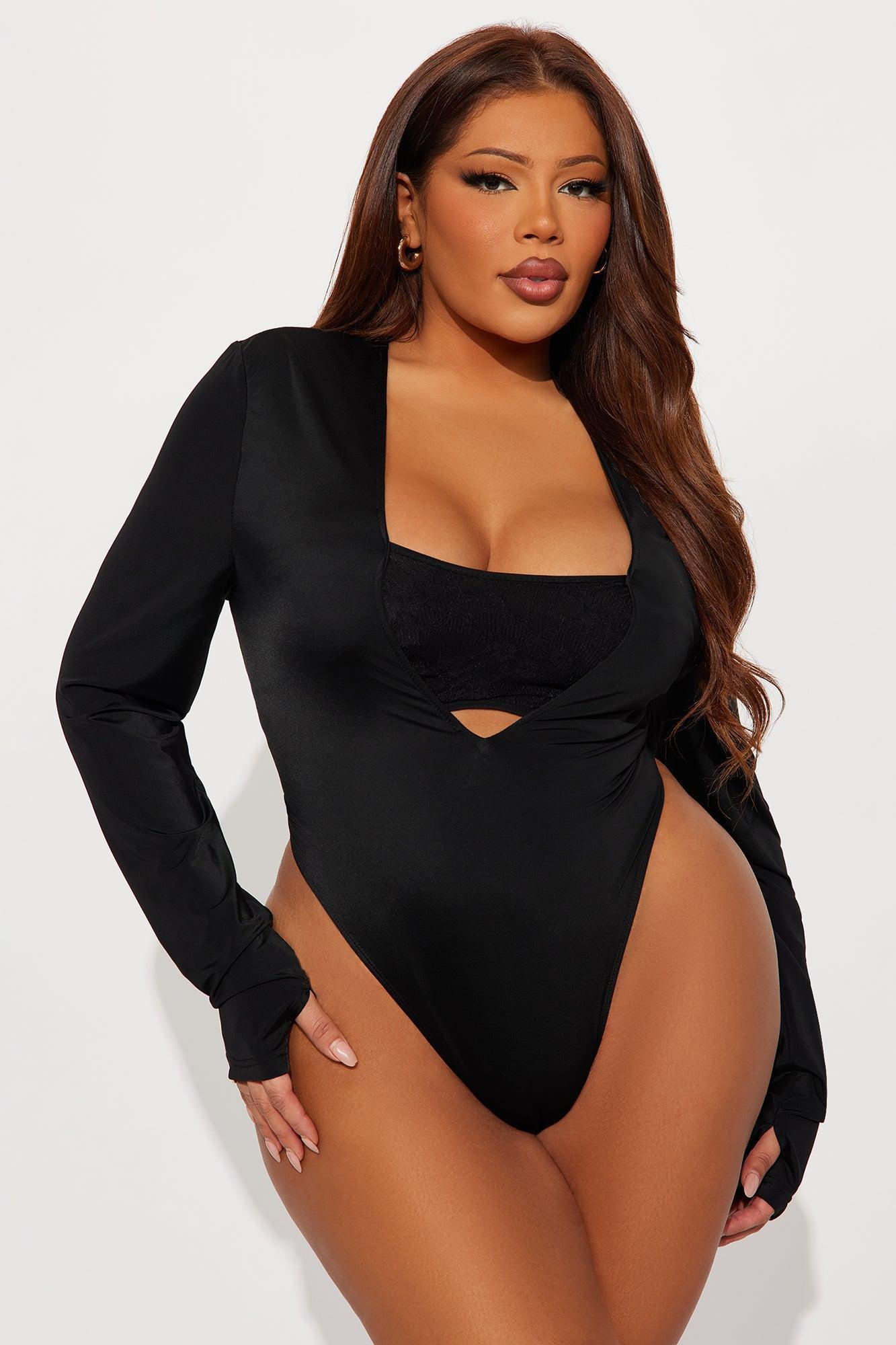Standing Ovation Long Sleeve High Cut Bodysuit - Black Product Image