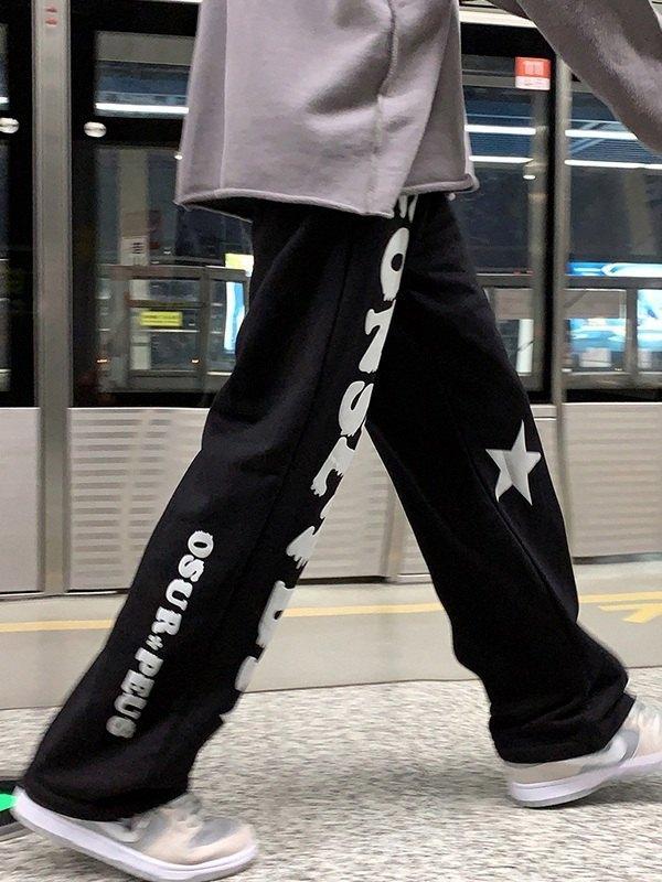 Men's Letter Star Graphic Loose Sweatpants Product Image