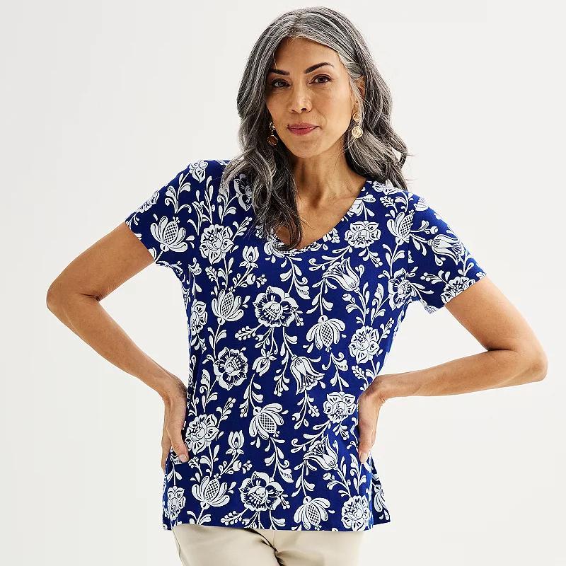 Petite Croft & Barrow® Essential V-Neck Tee, Women's, Size: Medium Petite, Pink Floral Tile Product Image