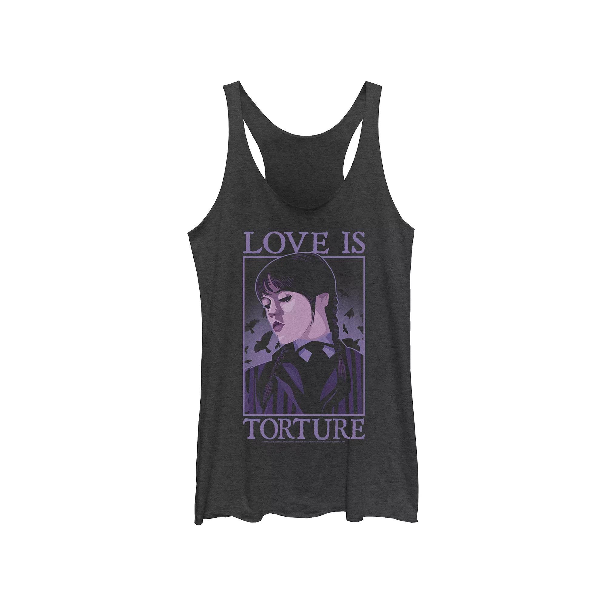 Juniors Wednesday Love Is Torture Tank Top, Girls Black Grey Product Image
