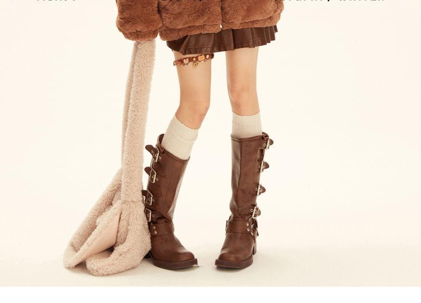 Long Sleeve Embroidered Furry Zip Up Coat With Rabbit Ears Hood Product Image