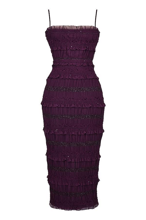 Solana Grape Sequin Pleat Corset Dress Product Image