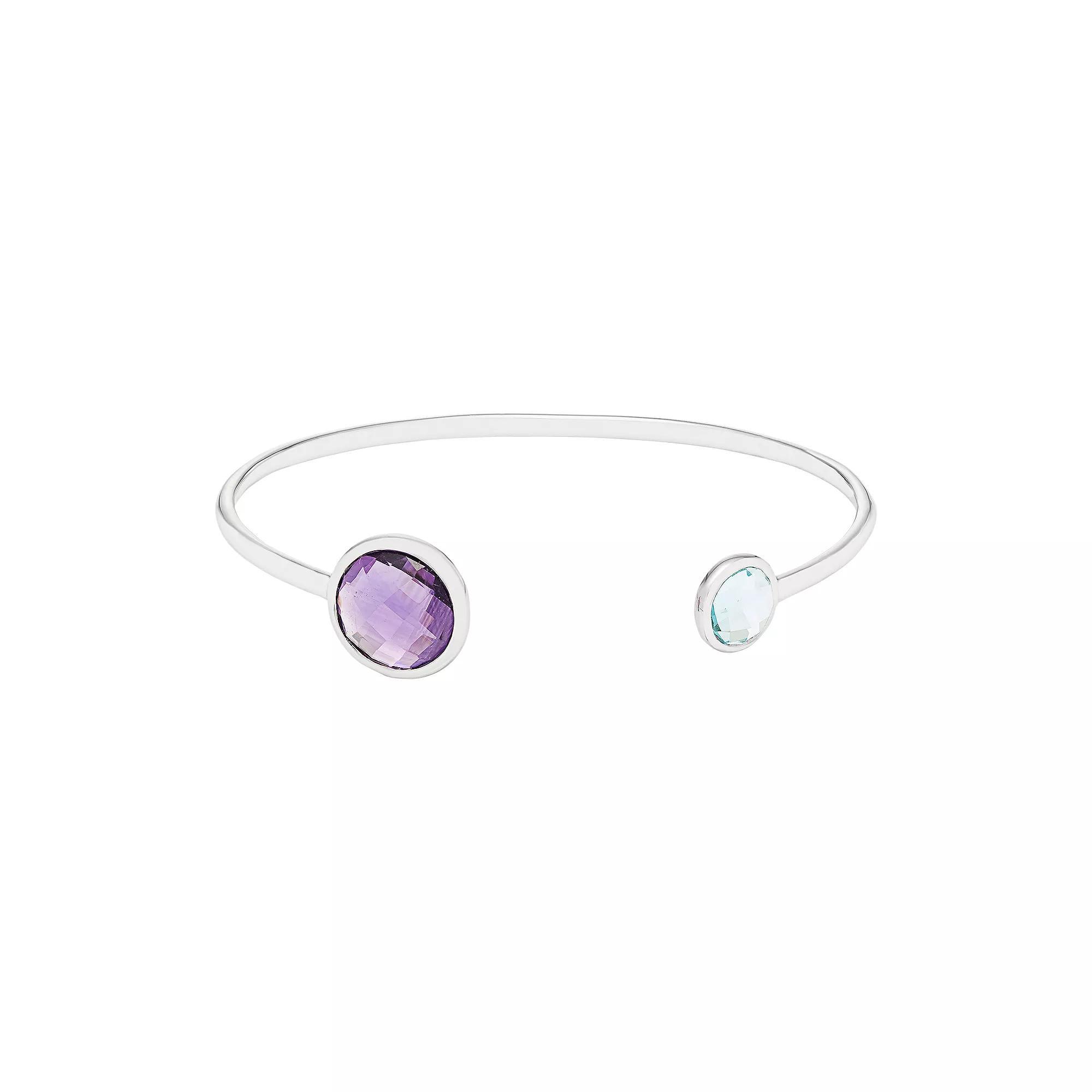 Jewelmak Sterling Silver Amethyst & Sky Blue Topaz Open Bangle Bracelet, Women's, Size: 7.5", Multicolor Product Image
