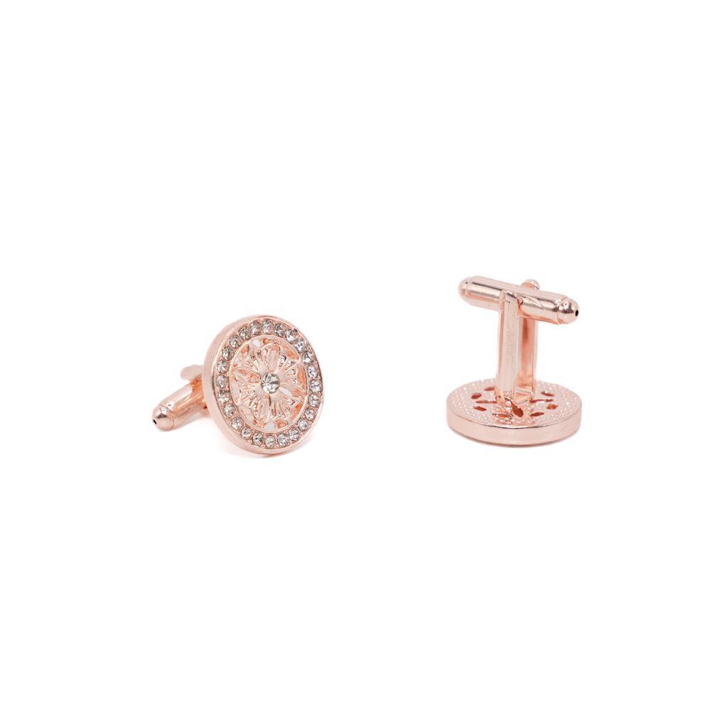 Round Rose Gold Floral Cuff Links Product Image