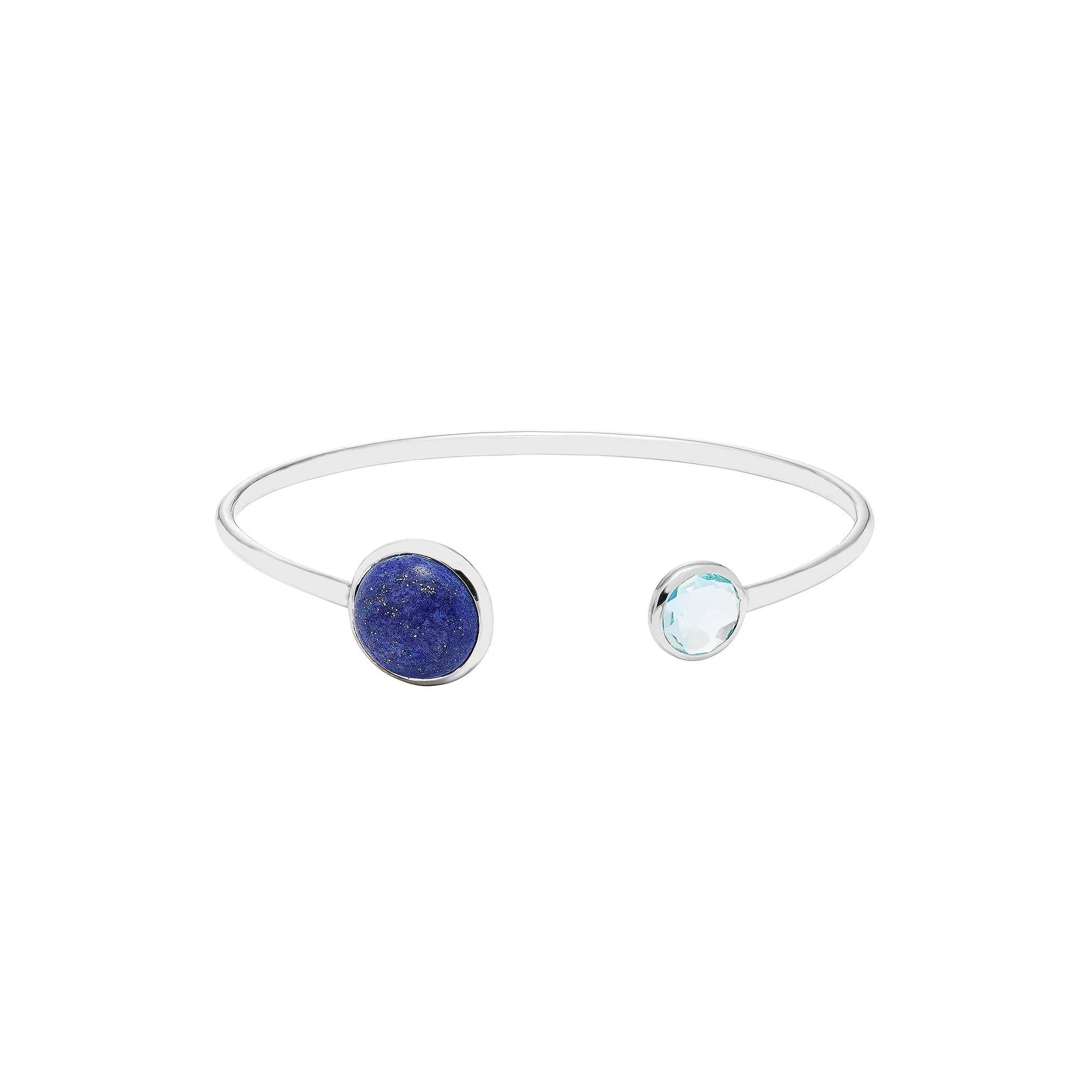 Jewelmak Sterling Silver Lapis Lazuli & Sky Blue Topaz Open Bangle Bracelet, Women's, Size: 7.5" Product Image