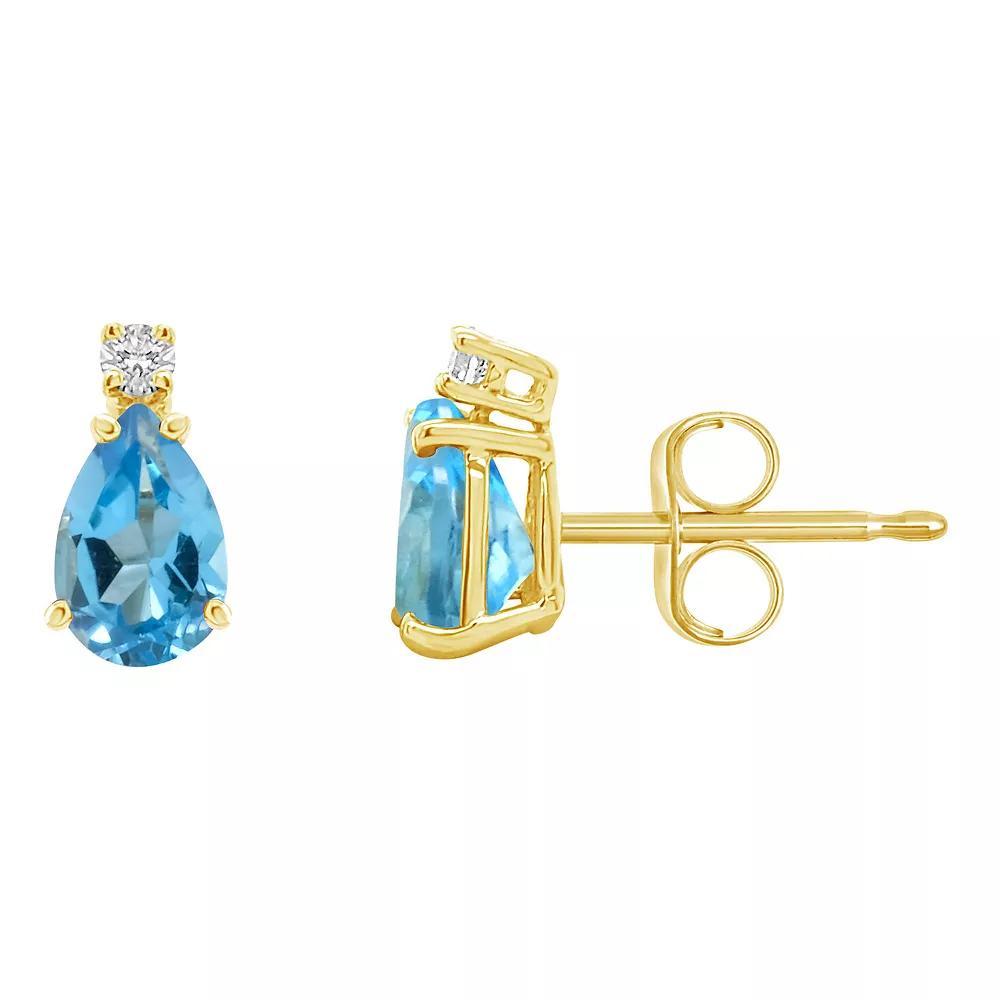 Celebration Gems 14k Gold Gemstone & Diamond Accent Stud Earrings, Women's, Blue Topaz Product Image