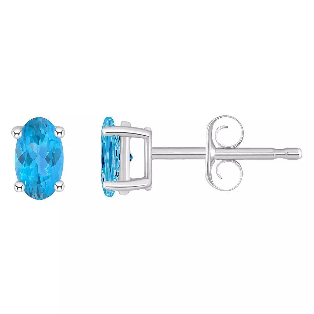 14k White Gold Oval Birthstone Stud Earrings, Women's, Blue Topaz Dec Product Image
