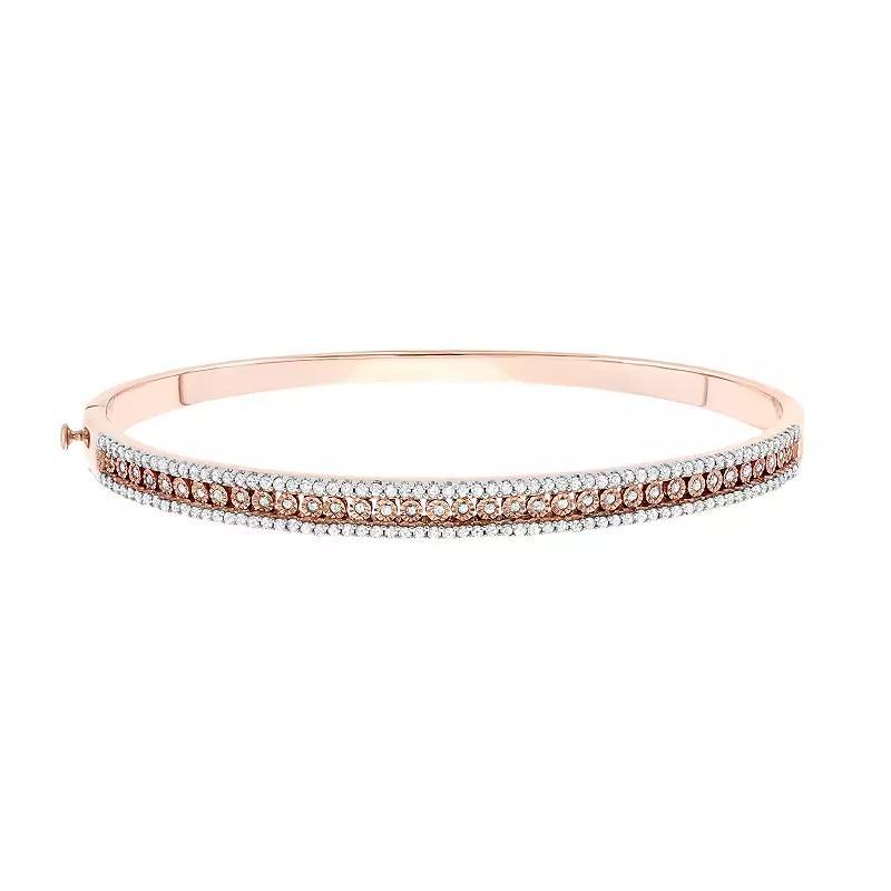 1 Carat T.W. Diamond 18k Rose Gold-Plated Bangle Bracelet, Womens, White Product Image