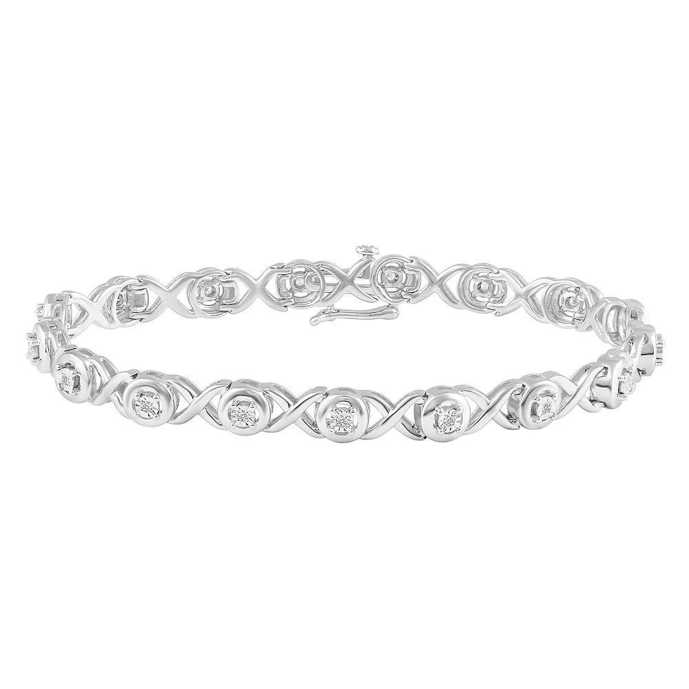 Royal Aura Sterling Silver 1/6 Carat T.W. Diamond "XO" Bracelet Set, Women's, Size: 7" Product Image