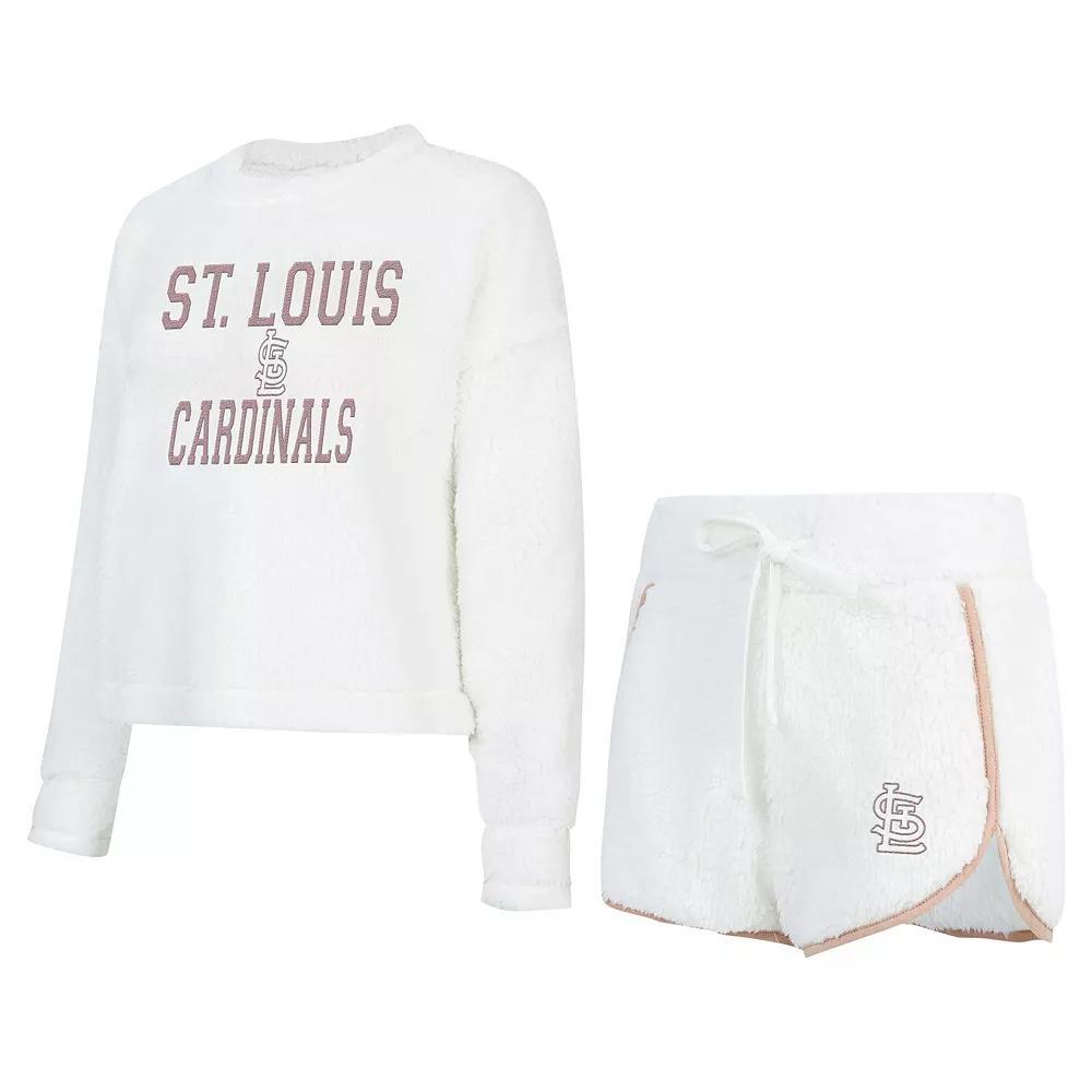 Women's Concepts Sport White St. Louis Cardinals Painter Sherpa Long Sleeve T-Shirt & Short Set, Size: Small Product Image
