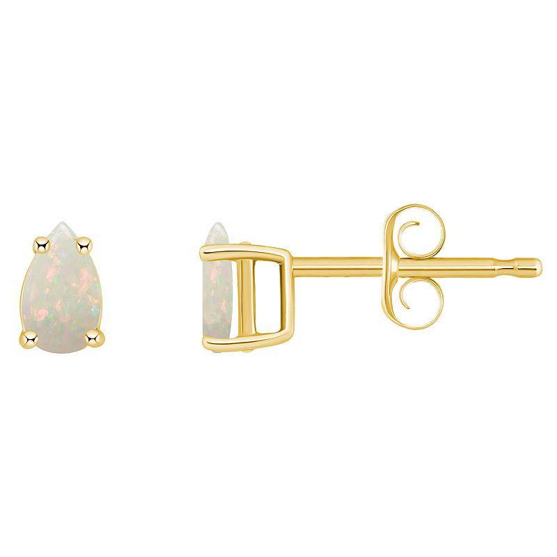 14k Gold Pear Shape Birthstone Stud Earrings, Women's, White Opal Oct Product Image