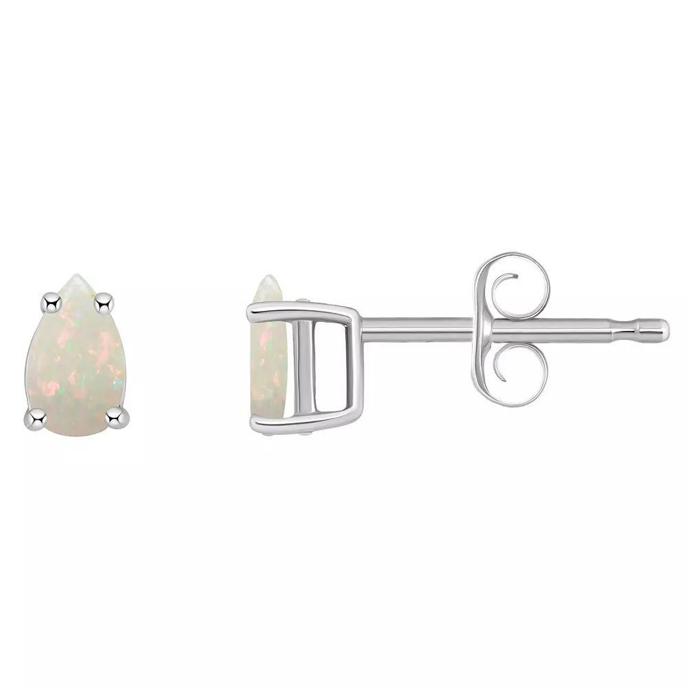 14k Gold Pear Shape Birthstone Stud Earrings, Women's, White Opal Oct Product Image