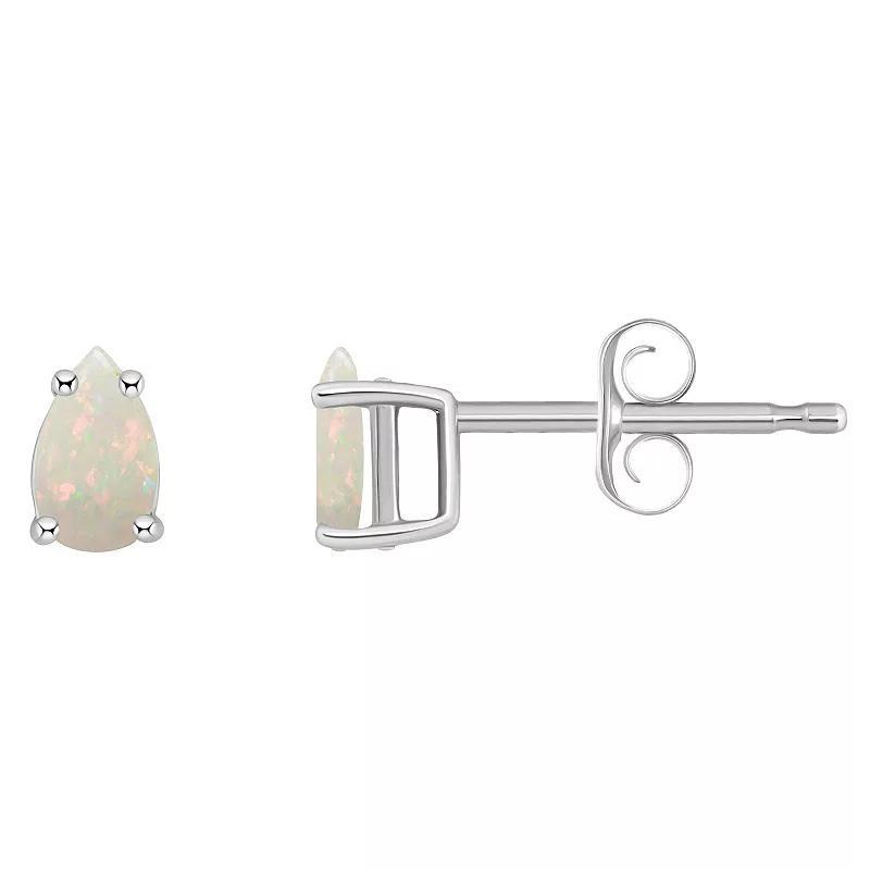 14k Gold Pear Shape Birthstone Stud Earrings, Women's, White Opal Oct Product Image