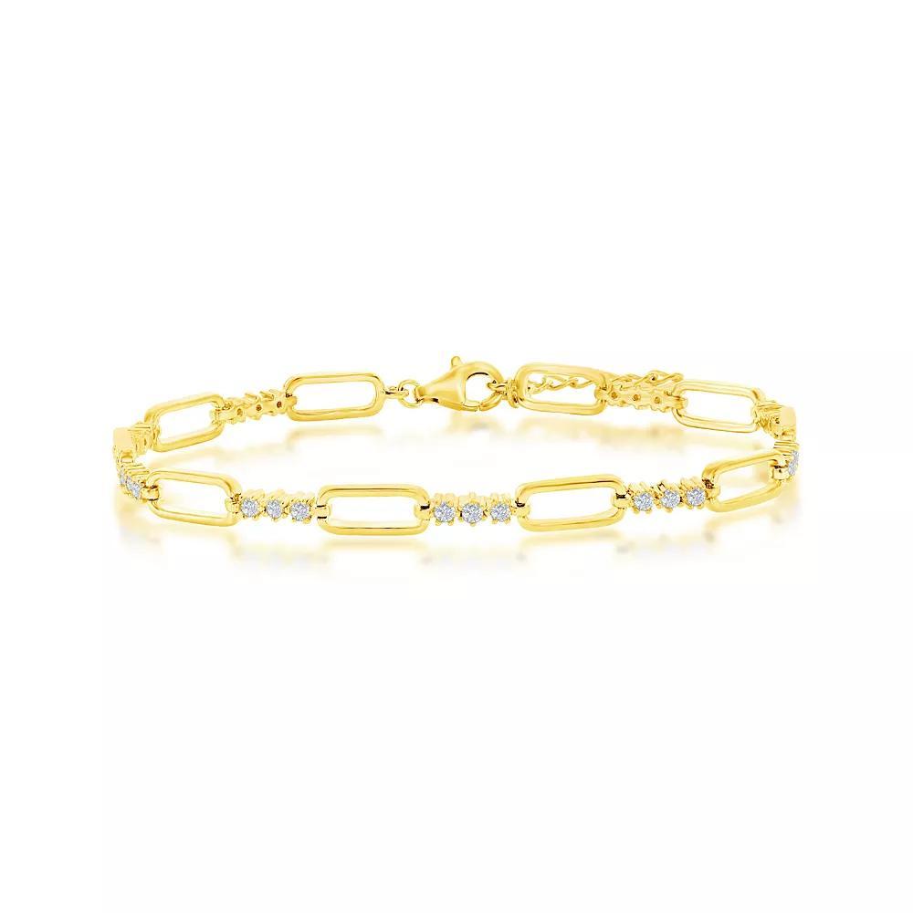Argento Bella Alternating Paperclip Chain Cubic Zirconia Bracelet, Women's, Size: 7-8" ADJ, Gold Tone Product Image