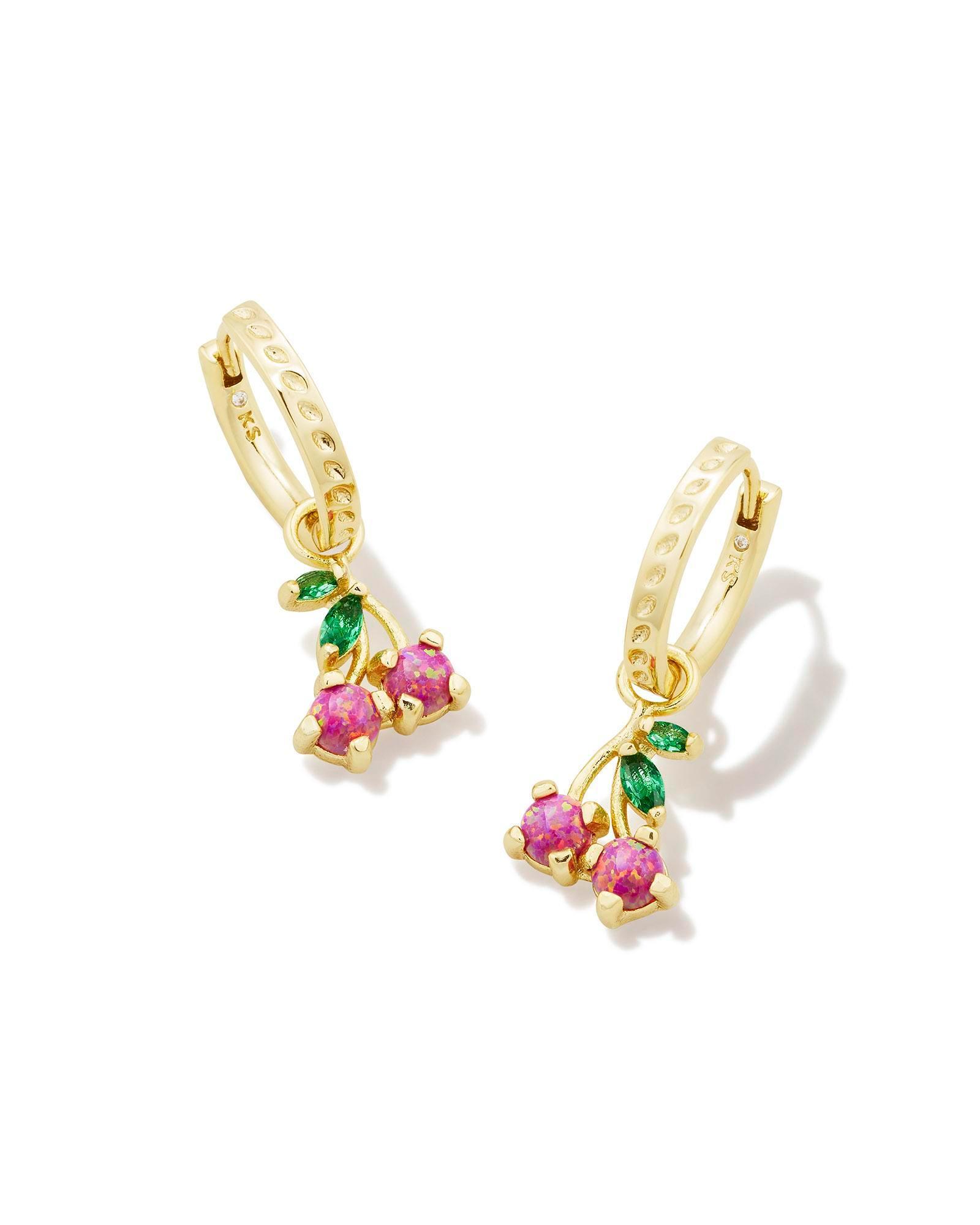 Cherry Gold Huggie Earrings in Berry Kyocera Opal Product Image