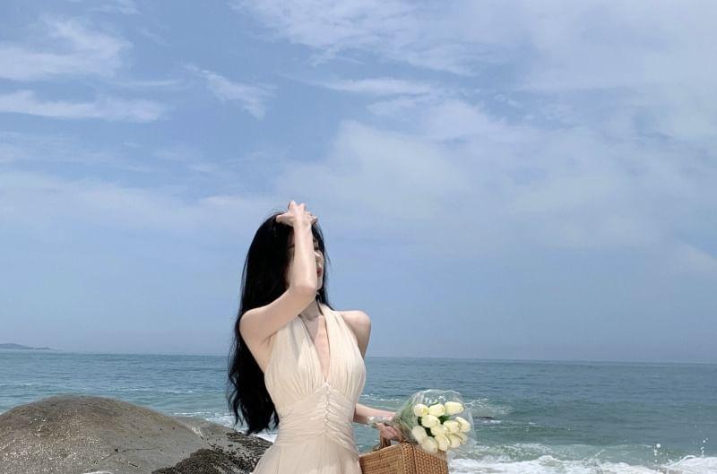Halter Plain Maxi A-Line Sundress Product Image
