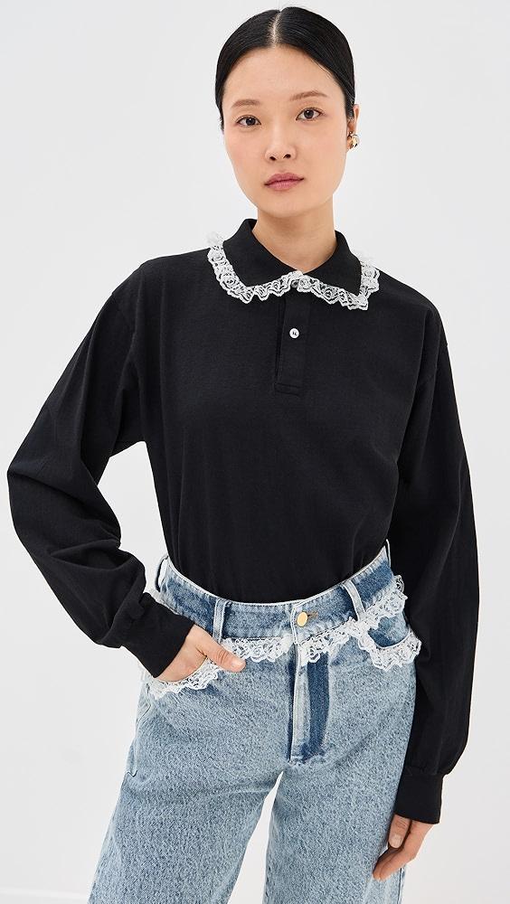 Tanner Fletcher Cletus Lace Trim Long Sleeve Polo | Shopbop Product Image