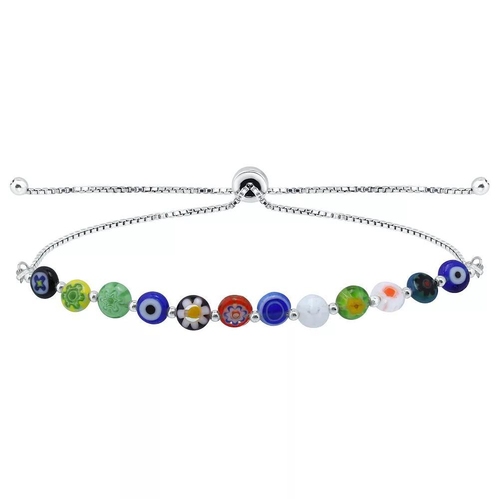 Aleure Precioso Sterling Silver Multi Blue Color Glass Bead Adjustable Bracelet, Women's, Size: 7.25" Product Image