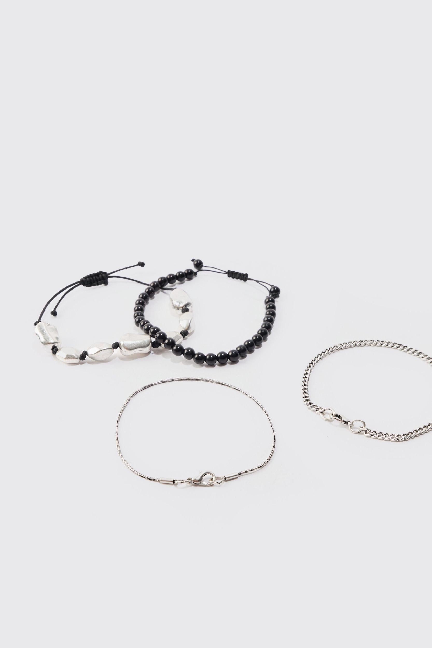 4 Pack Bead And Chain Bracelets | boohooMAN USA Product Image