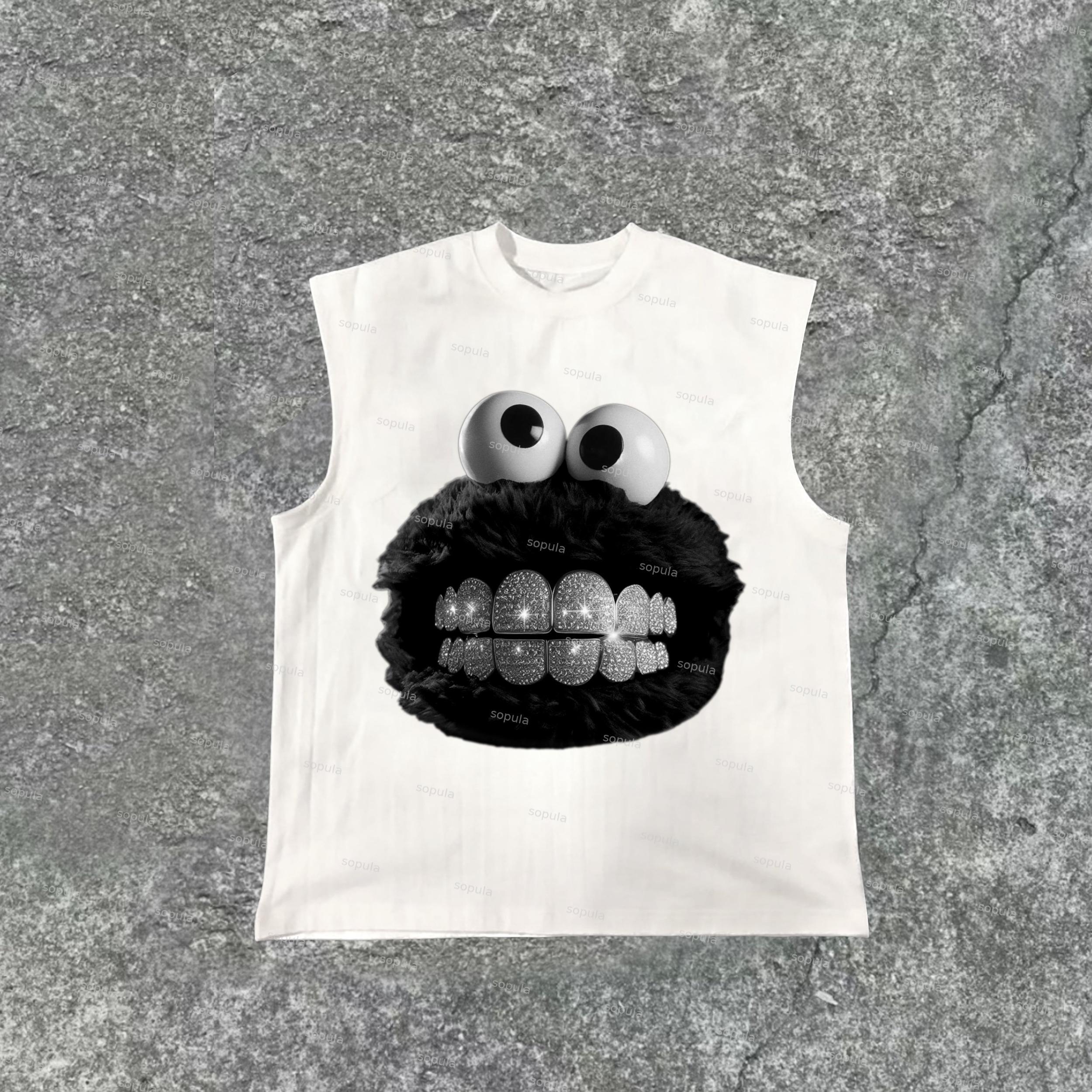 Sopula Vintage Smiling Diamond Braces Graphics Cotton Tank Top Product Image
