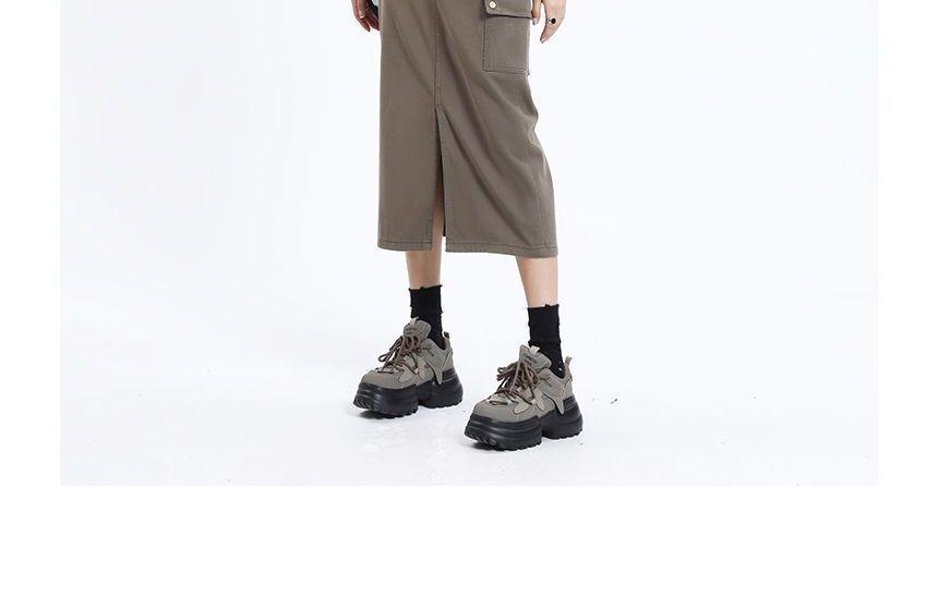 High Rise Slit Midi A-Line Denim Cargo Skirt Product Image