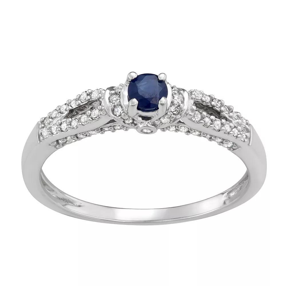 14k White Gold 1/3 Carat T.W. Diamond & Sapphire Engagement Ring, Women's, Size: 8, 10k Whgold Product Image