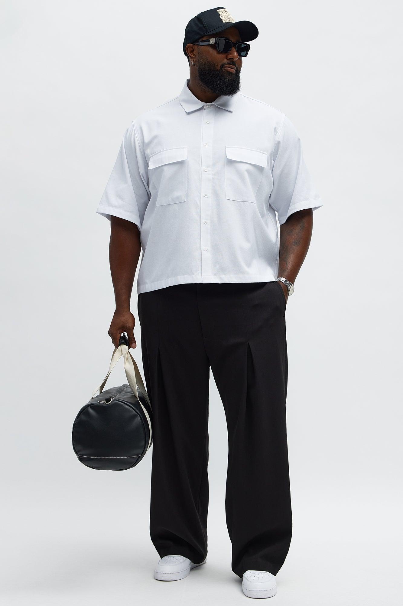 Cropped Double Pocket Button Up Shirt  - White Product Image