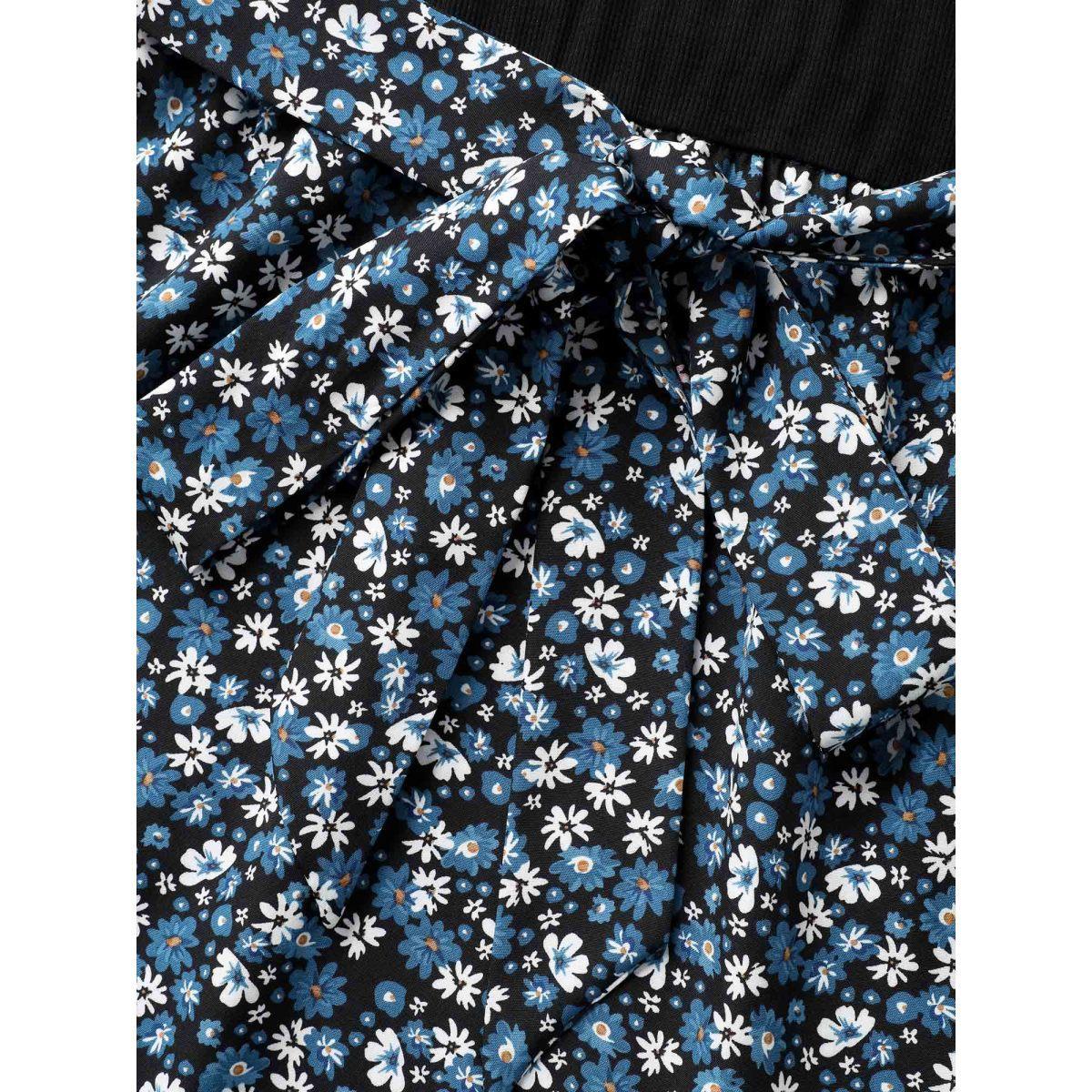 Plus Size Floral Asymmetrical Hem Bow-Tie Midi Dress BlackFlower Women Texture Round Neck Sleeveless Curvy BloomChic 14-16/1X Product Image