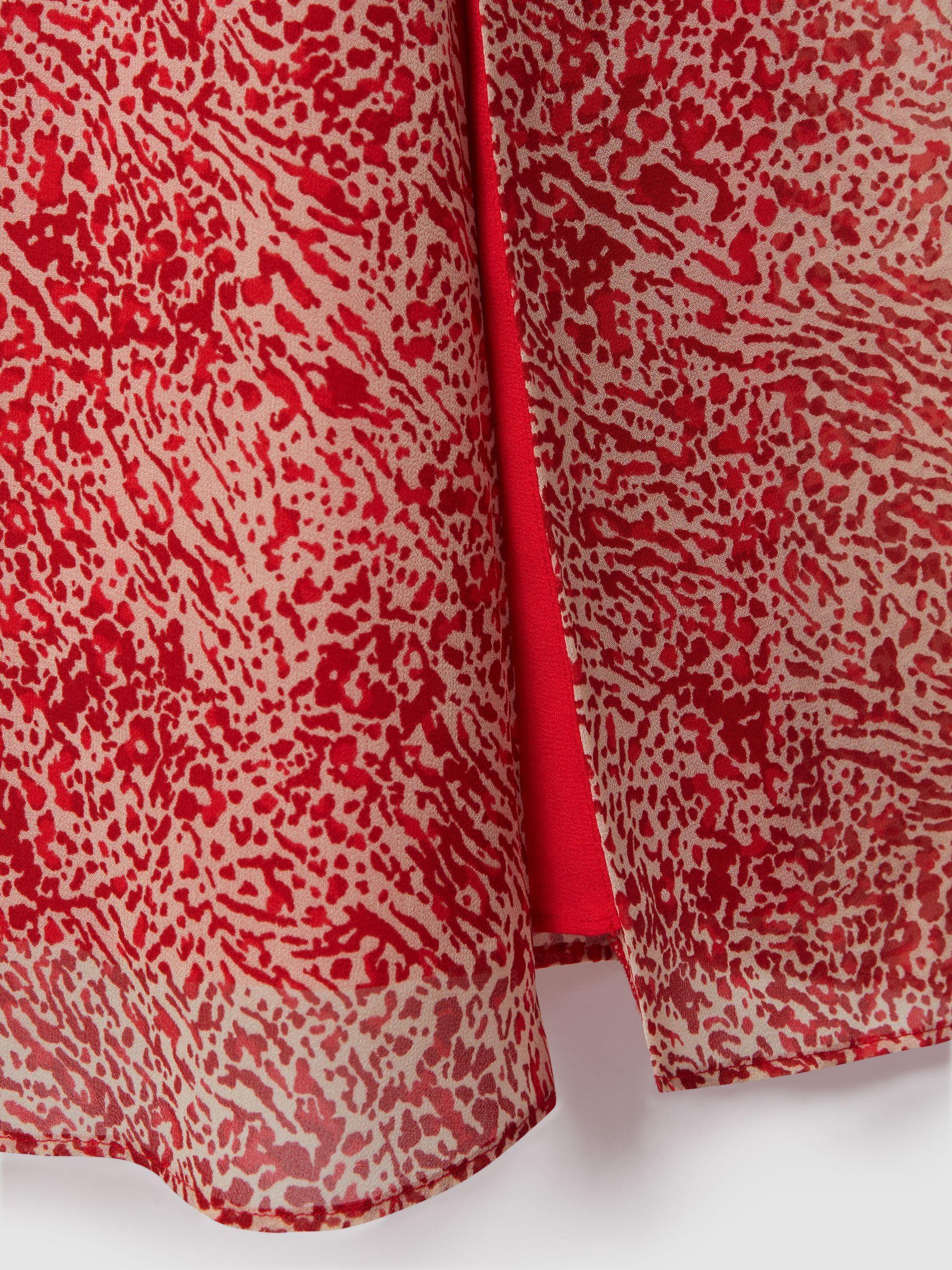 Printed Belted Midi Dress in Red Product Image