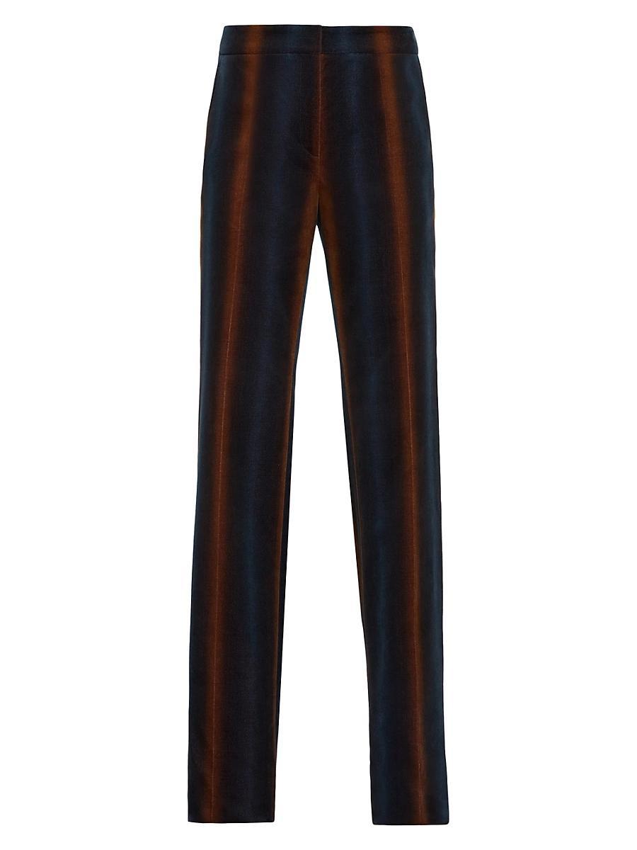 Womens Ombr Striped Velvet Straight-Leg Pants Product Image