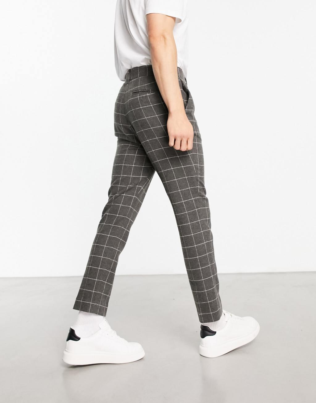 ASOS DESIGN tapered wool mix smart pants in charcoal window plaid Product Image