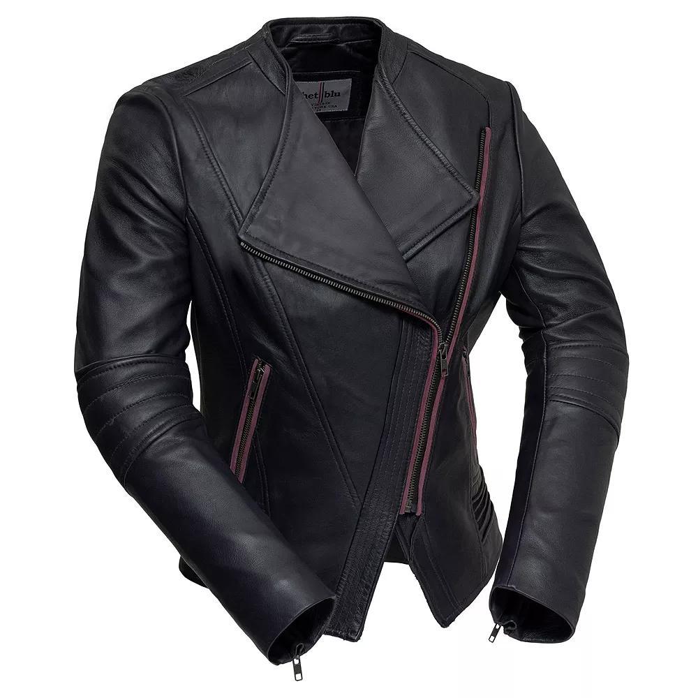 Women's Whet Blu Trish Asymmetrical Leather Jacket, Size: Small, Purple Product Image