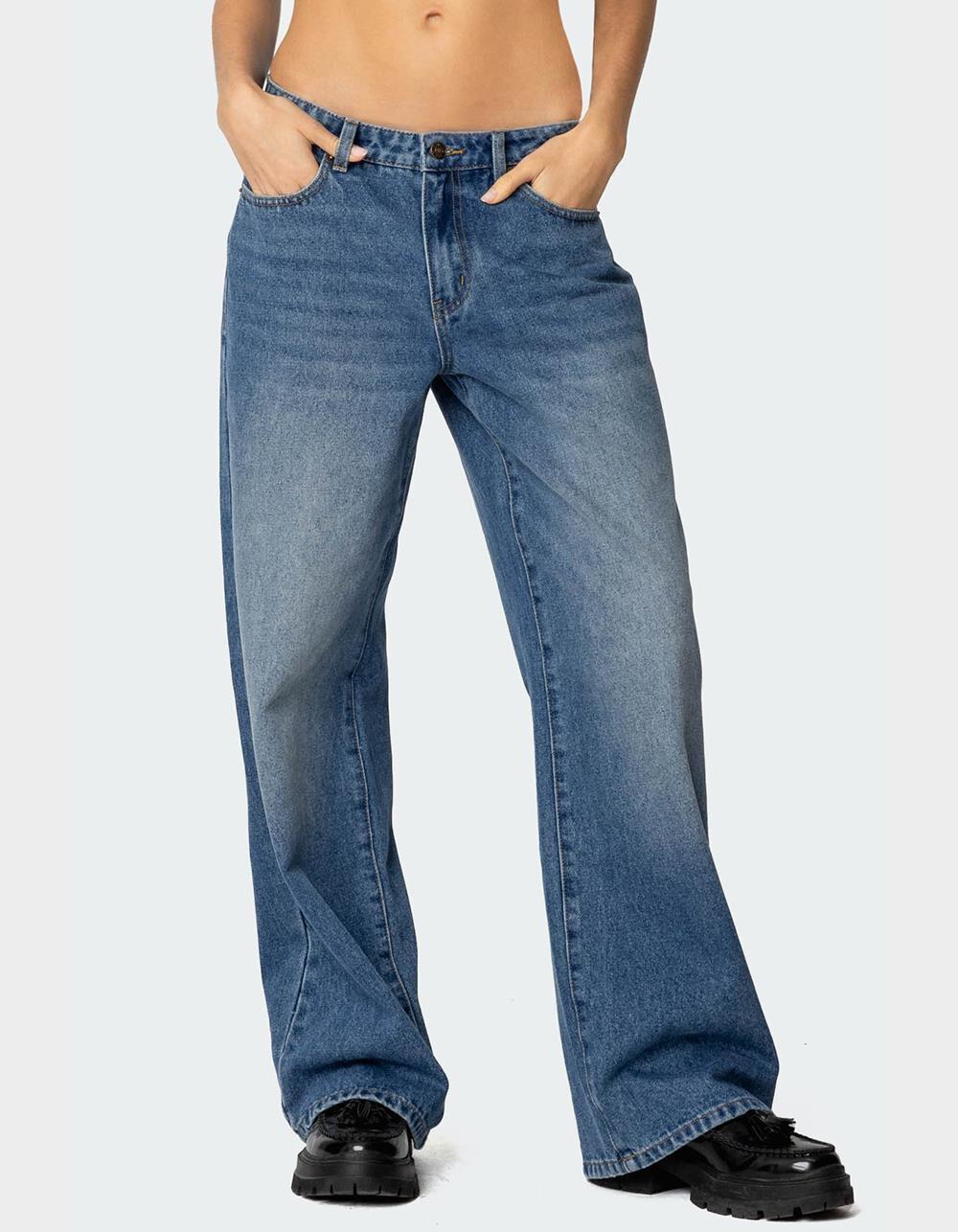 EDIKTED NYC Washed Low Rise Jeans Product Image