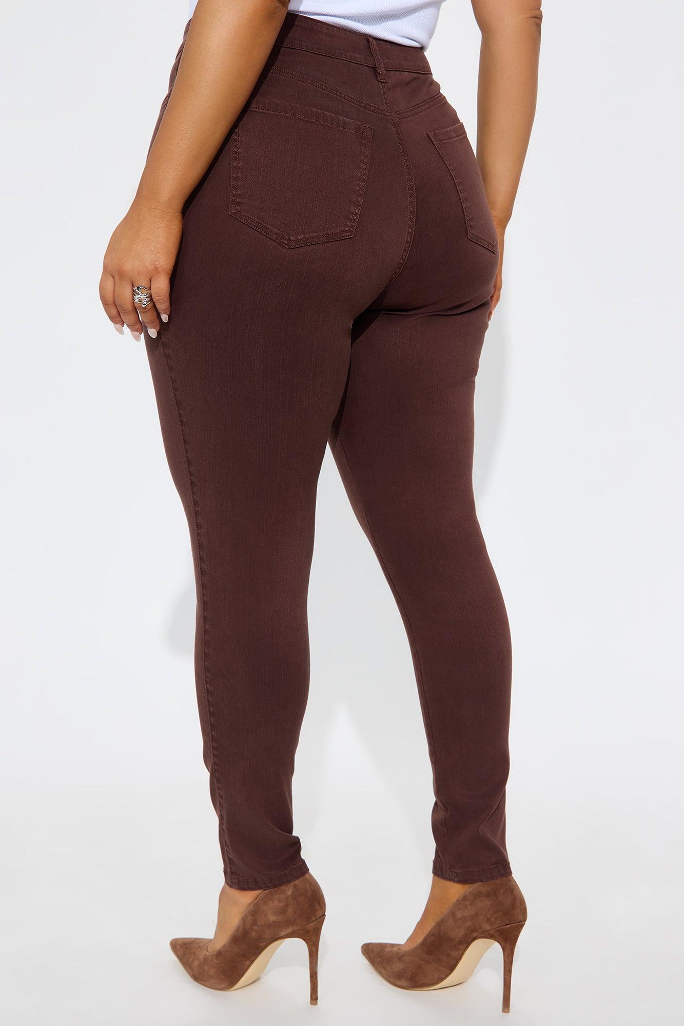 Classic Mid Waist Soft Stretch Skinny Jeans - Brown Product Image