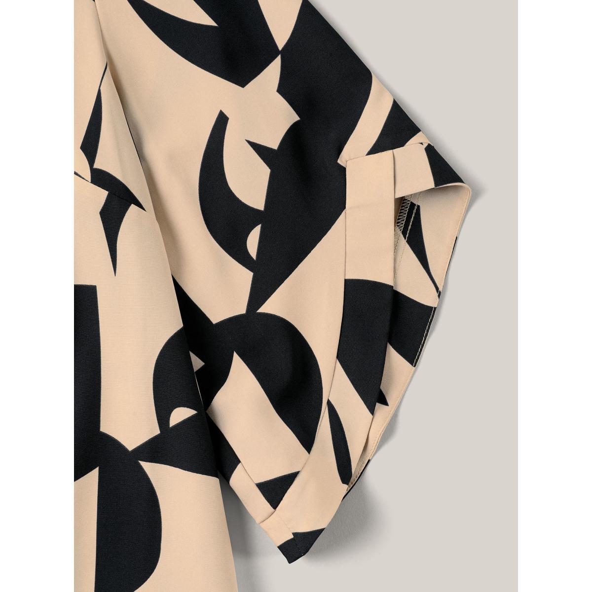 Plus Size Multicolor Geometric Pattern Tab Sleeve Flowy Blouse Women At the Office Elbow-length sleeve Round Neck Work Blouses BloomChic 10/M Product Image