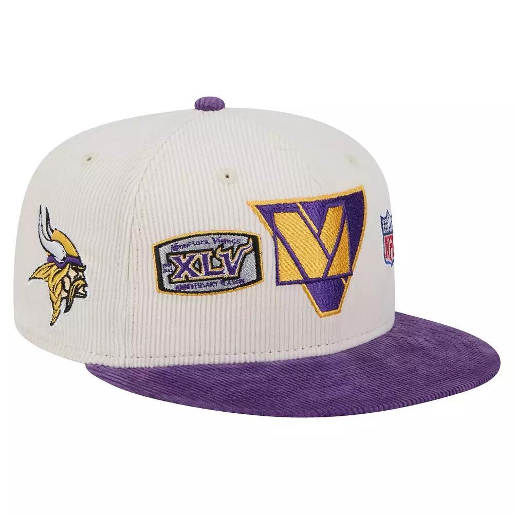 Men's New Era Cream/Purple Minnesota Vikings  Corduroy 59FIFTY Fitted Hat, Size: 7 3/4, Beige Product Image