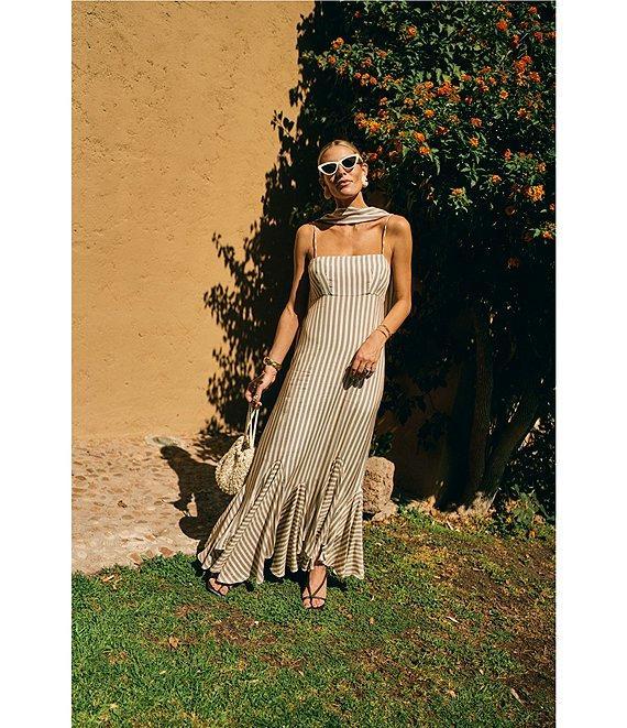 Antonio Melani x M.G. Style Mallie Detached Scarf Square Neck Sleeveless Asymmetrical Hem Mermaid Maxi Dress Product Image