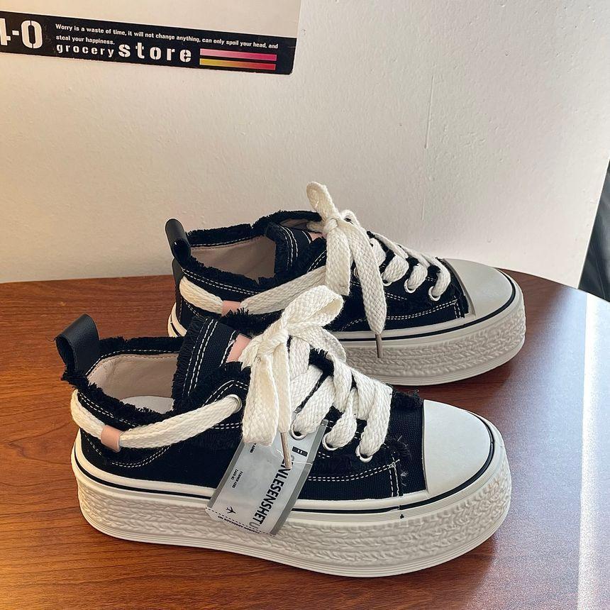 Distressed Canvas Platform Sneakers Product Image
