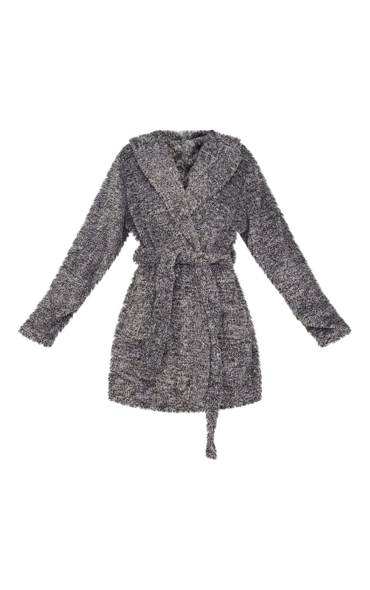 PRETTYLITTLETHING Charcoal Fluffy Bath Robe Product Image