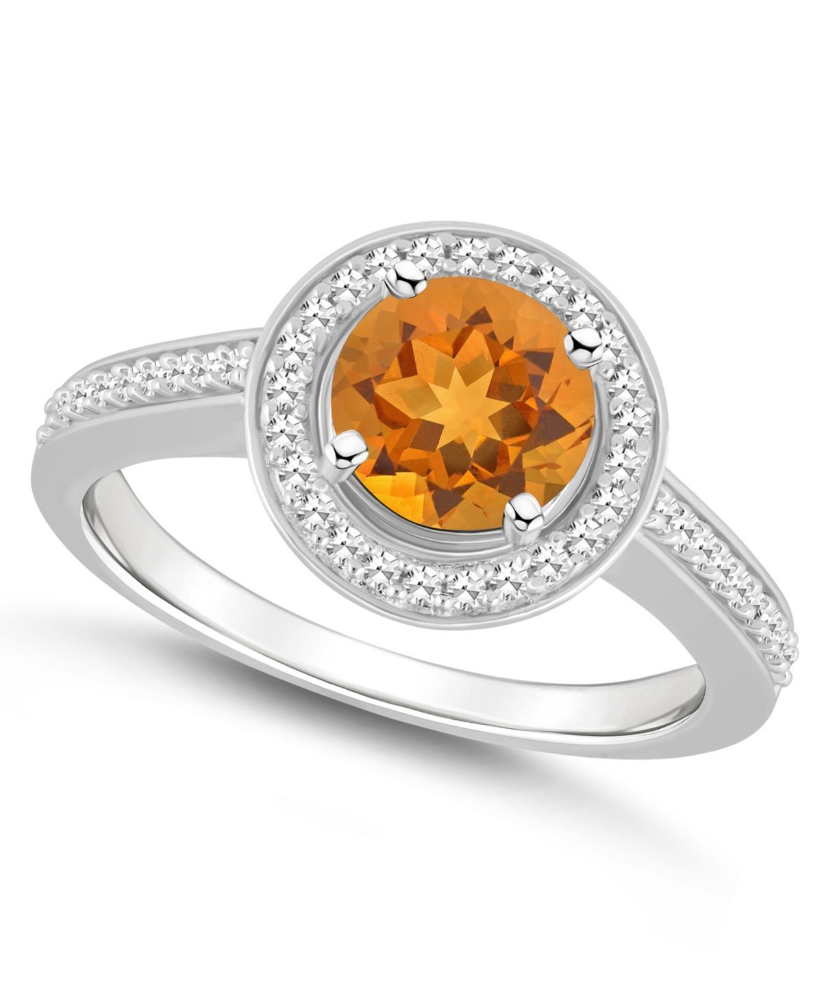 Celebration Gems Sterling Silver 7 mm Round Gemstone & 1/5 Carat T.W. Diamond Halo Ring, Women's, Citrine Product Image