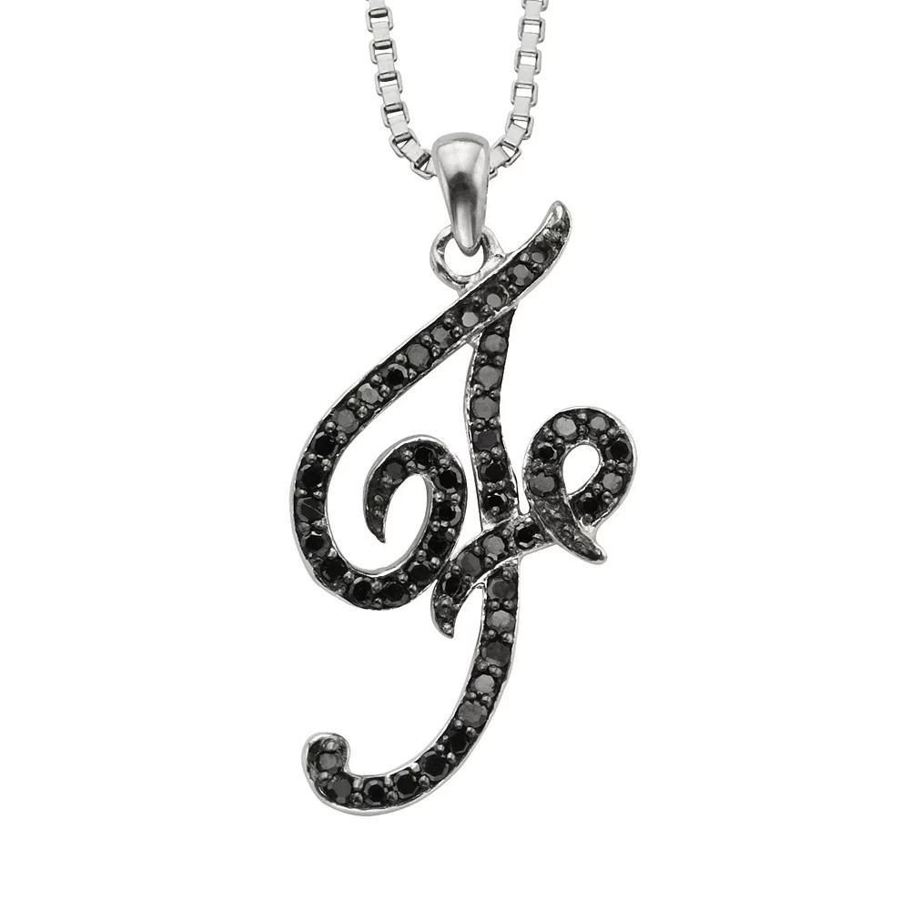 Jewelexcess Sterling Silver 1/4-ct. T.W. Black Diamond Initial Pendant, Women's, Size: 18", Q Product Image