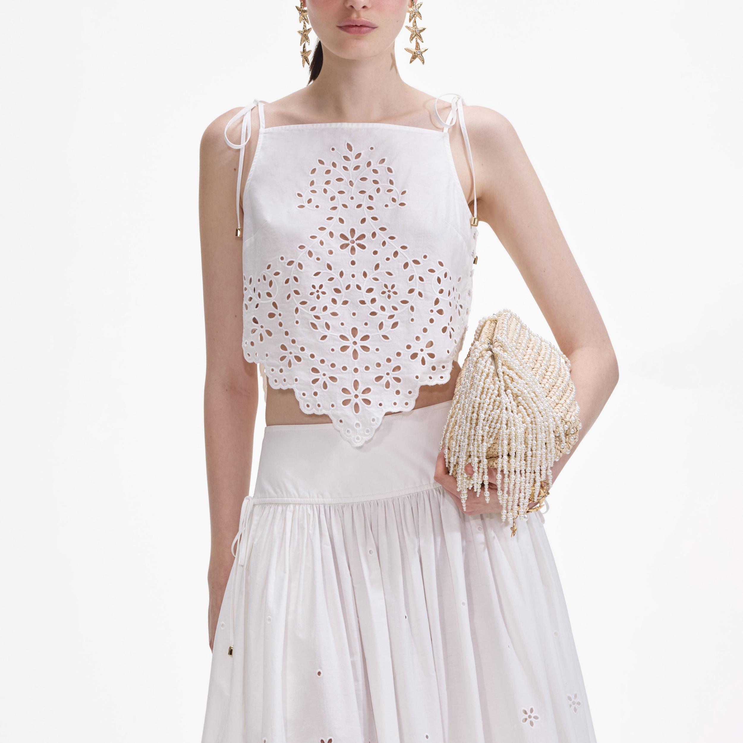 White Cotton Embroidered Top Product Image